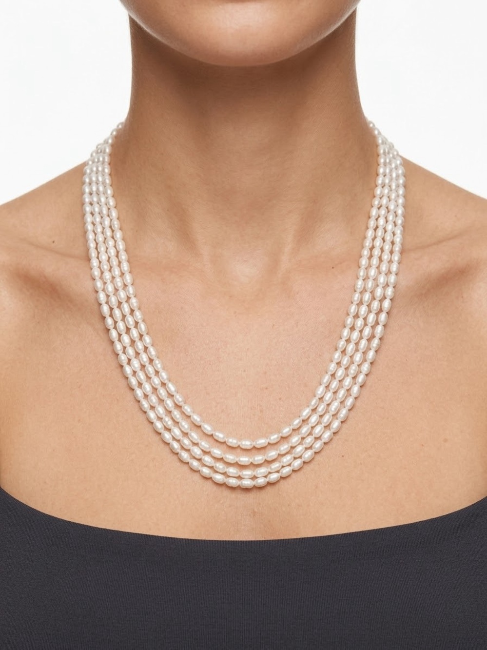 Genuine Fresh waterMulti-Strand White Pearl Necklace